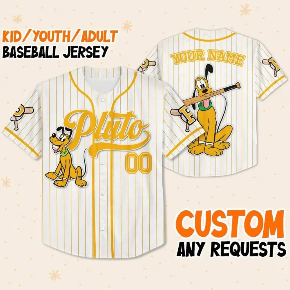 Custom Pluto Baseball Jersey - Personalized Kids/Youth/Adult Sizes - Fun Cartoon Design