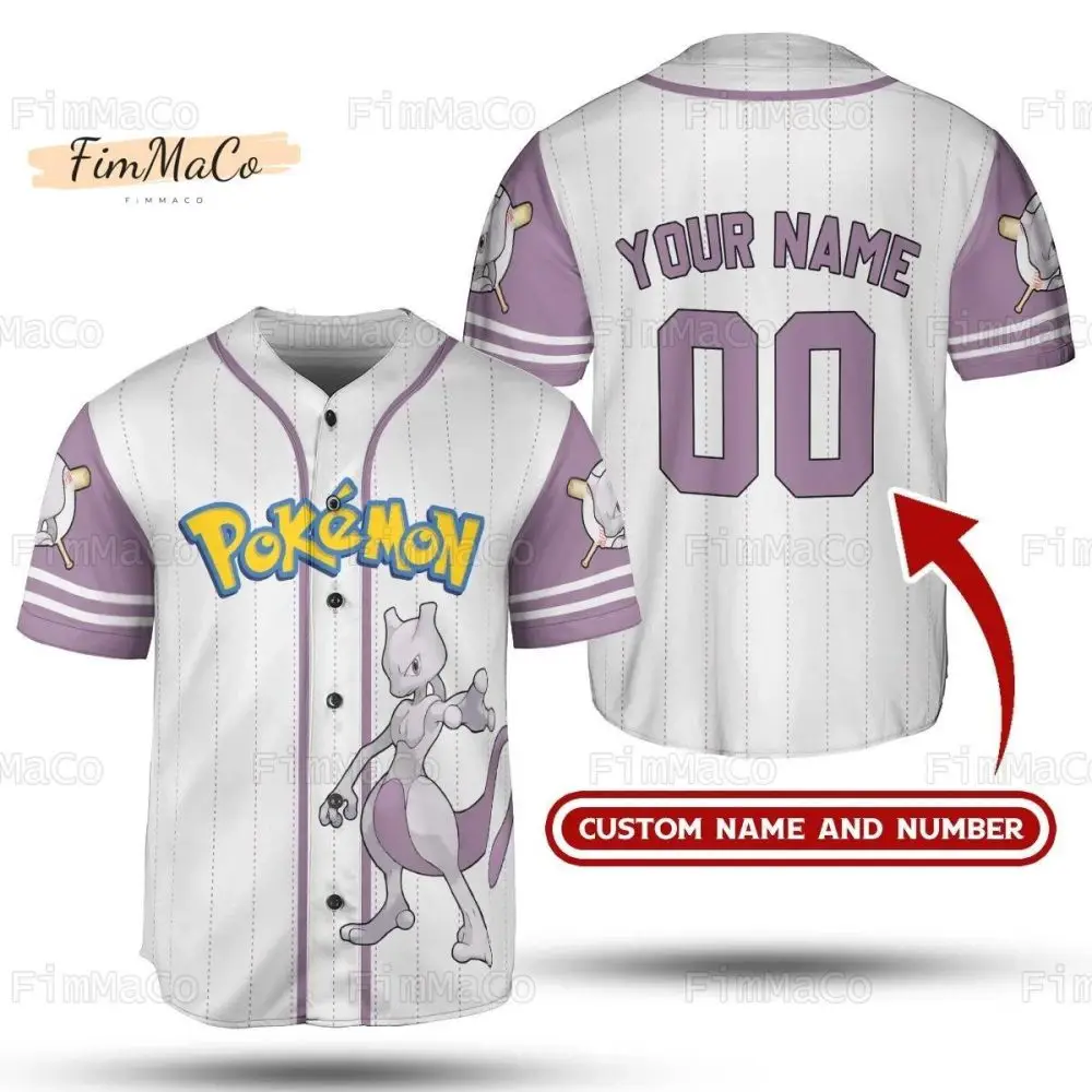 Custom Pokémon Baseball Jersey - Add Your Name & Number - Mewtwo Design