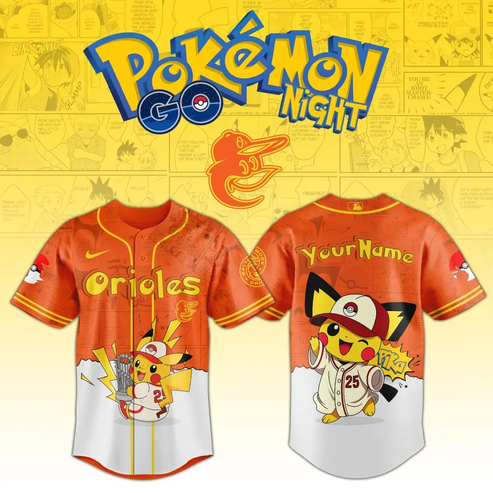 Custom Pokémon Orioles Jersey - Pikachu Baseball Fan Gear For Pokémon Go Night