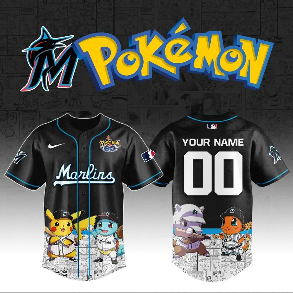 Custom Pokémon X Marlins Jersey – Personalize Your Name & Number – Limited Edition!