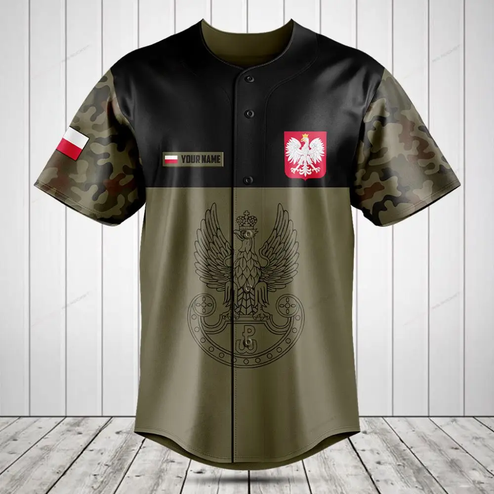 Custom Polish Eagle Baseball Jersey - Military Camo Design, Personalized Name, Unisex Fit
