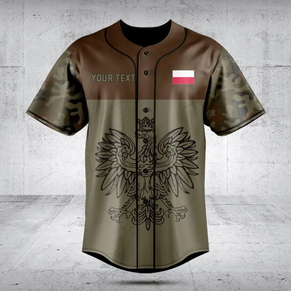 Custom Polish Eagle Camouflage Baseball Jersey - Personalize Your Style Now!