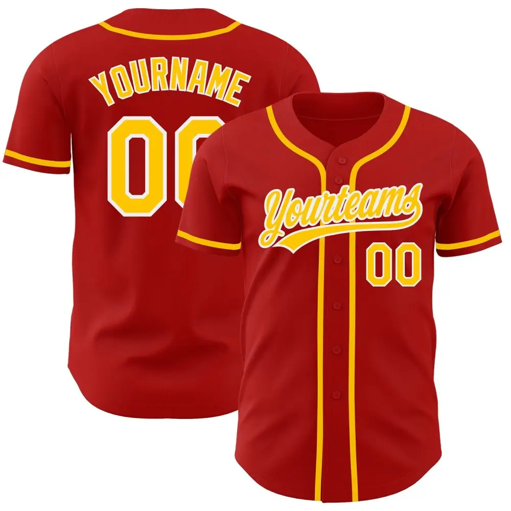 Custom Red Gold-White Authentic Baseball Jersey Custom Red Gold-White Authentic Baseball Jersey - Image 1