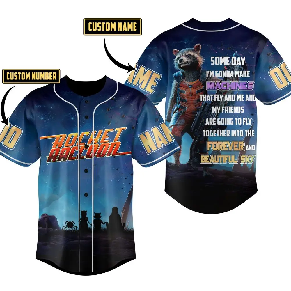 Custom Rocket Raccoon Jersey - Personalized Name & Number - Unique Galaxy Design