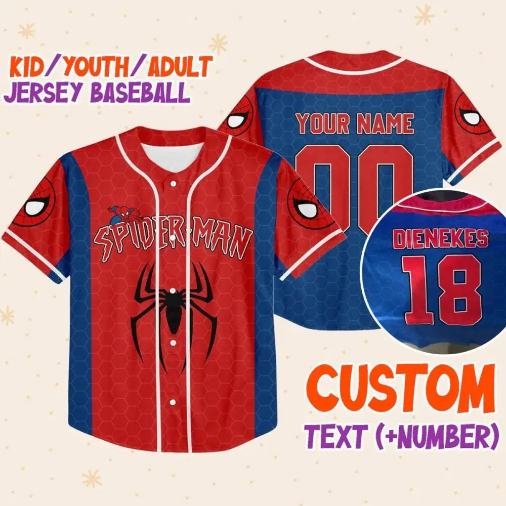 Custom Spider Baseball Jersey - Kids/Adults - Personalized Name & Number
