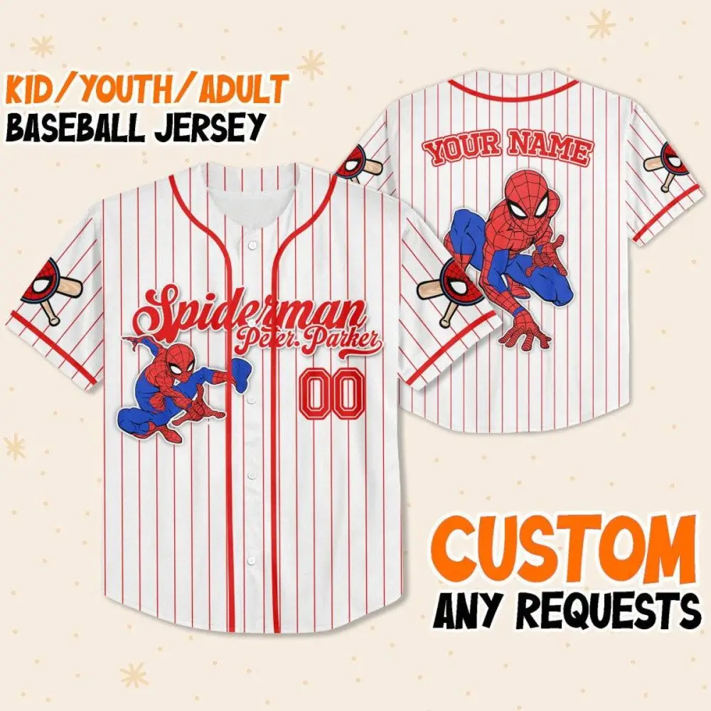 Custom Spider Hero Baseball Jersey - Kids/Youth/Adult - Add Your Name!