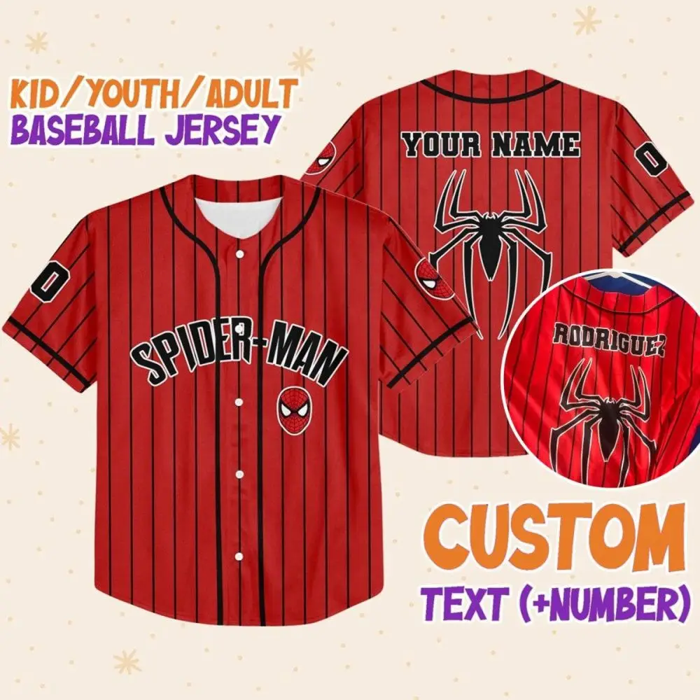 Custom Spider-Themed Baseball Jersey - Add Name & Number For Kids, Youth & Adults