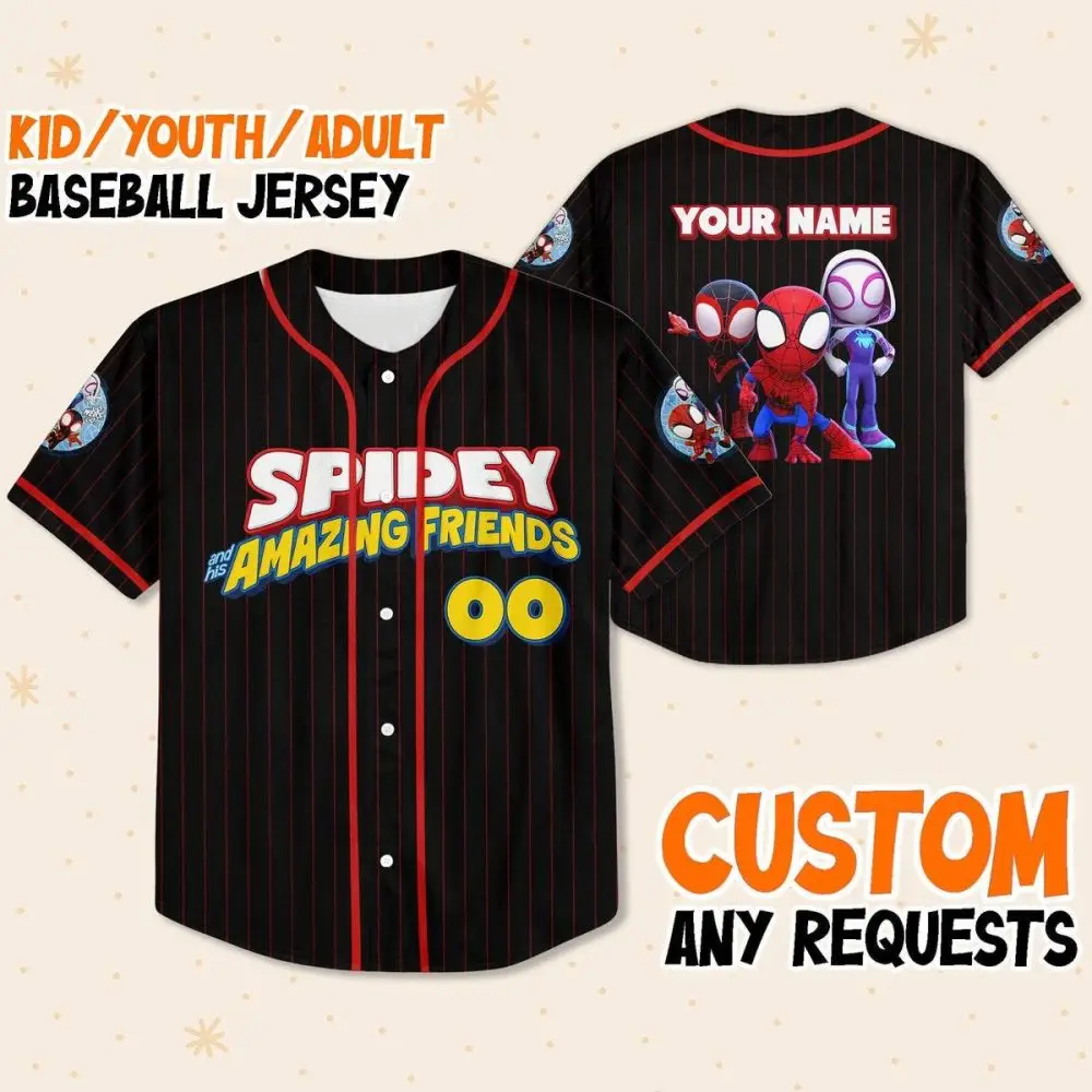 Custom Spidey & Friends Baseball Jersey For Kids/Youth/Adults - Personalize Now!