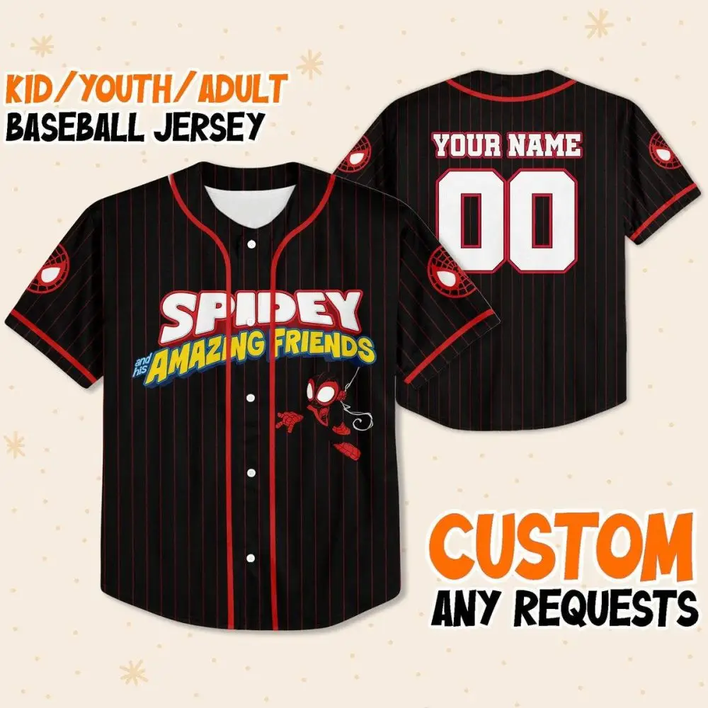 Custom Spidey & Friends Baseball Jersey - Kids/Youth/Adult - Personalize Your Name!
