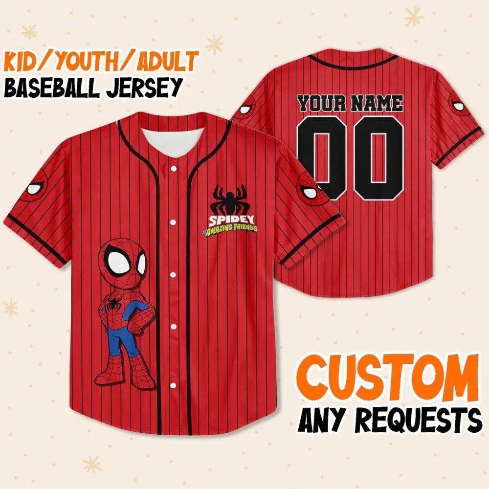 Custom Spidey Baseball Jersey For Kids/Adults - Personalized Name & Number