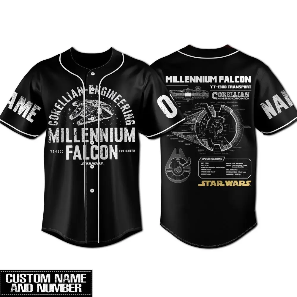 Custom Star Wars Millennium Falcon Baseball Jersey – Personalized Name & Number