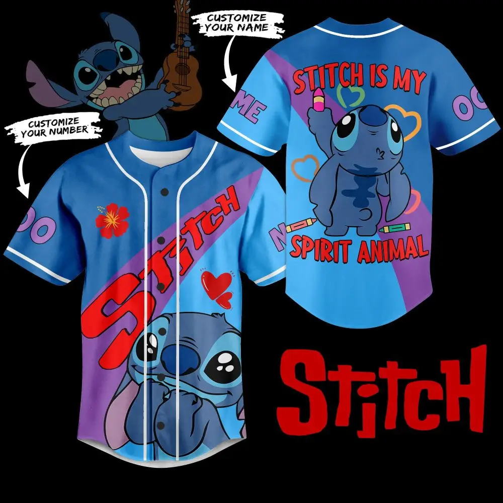 Custom Stitch Baseball Jersey - Personalized Name & Number, Spirit Animal Design