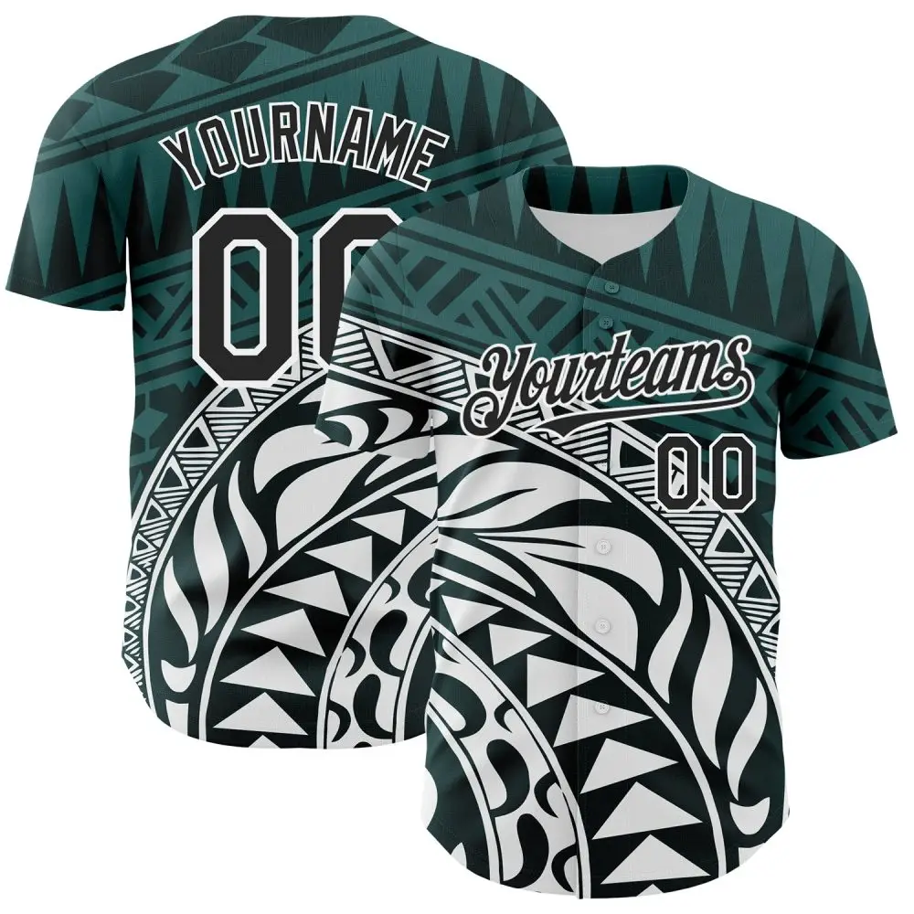 Custom Teal Black-White 3D Polynesian Style Islander Authentic Baseball Jersey Custom Teal Black-White 3D Polynesian Style Islander Authentic Baseball Jersey - Image 1