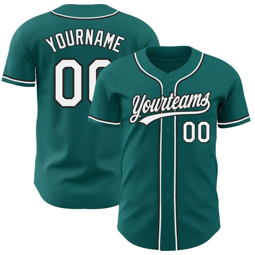 Custom Teal White-Black Authentic Baseball Jersey Custom Teal White-Black Authentic Baseball Jersey - Image 1