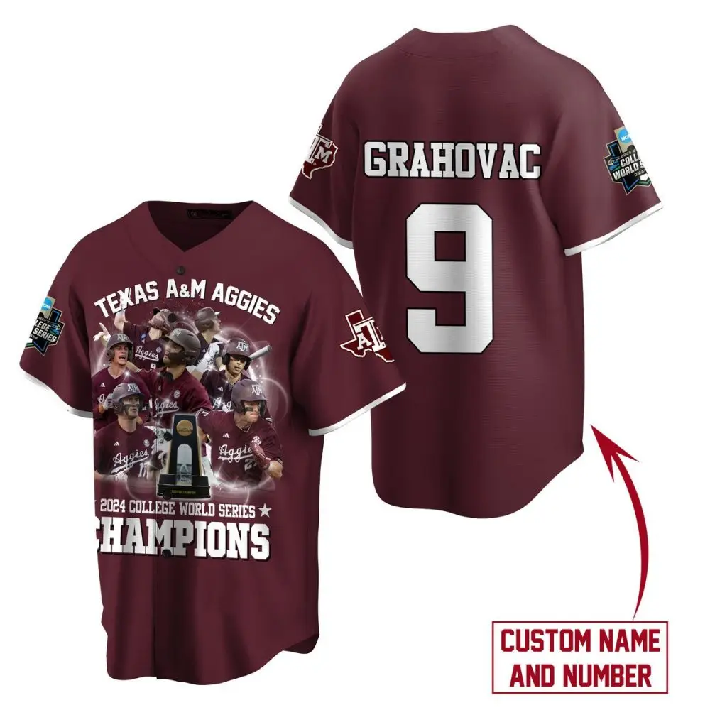 Custom Texas A&M Aggies 2024 Champions Jersey - Personalize Name & Number - College World Series Gear
