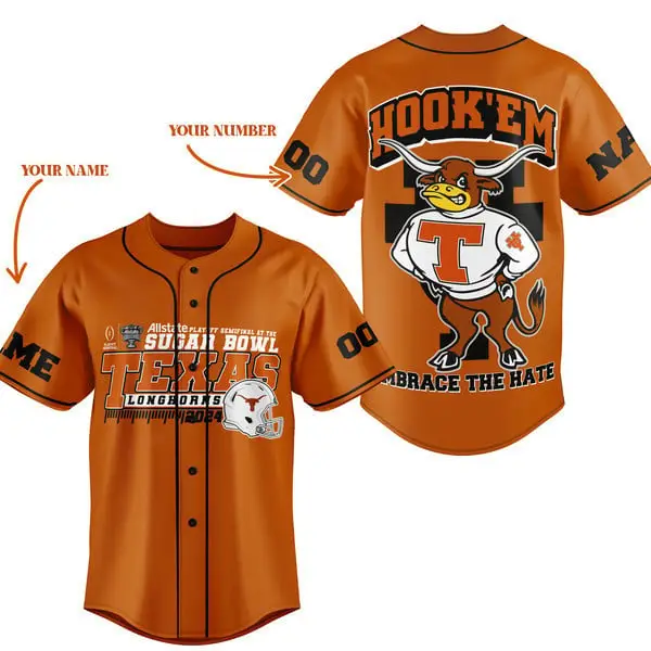 Custom Texas Longhorns Baseball Jersey - Personalize Name & Number - Hook 'Em Orange Fan Gear