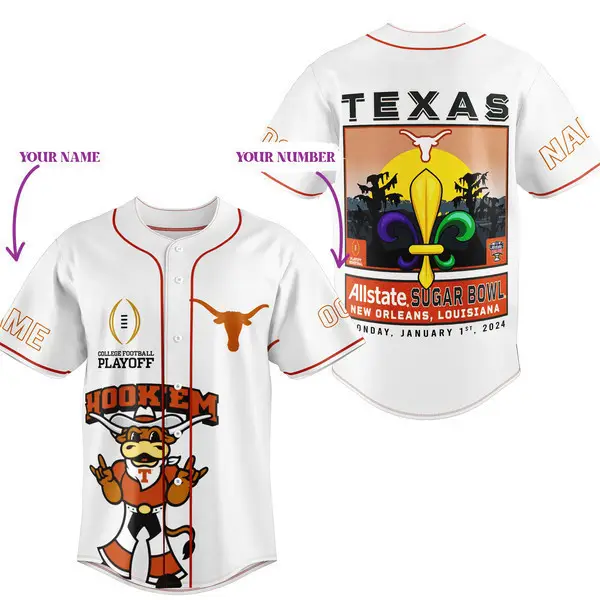 Custom Texas Sugar Bowl 2024 Jersey - Personalize Name & Number, College Football Playoff Fan Gear