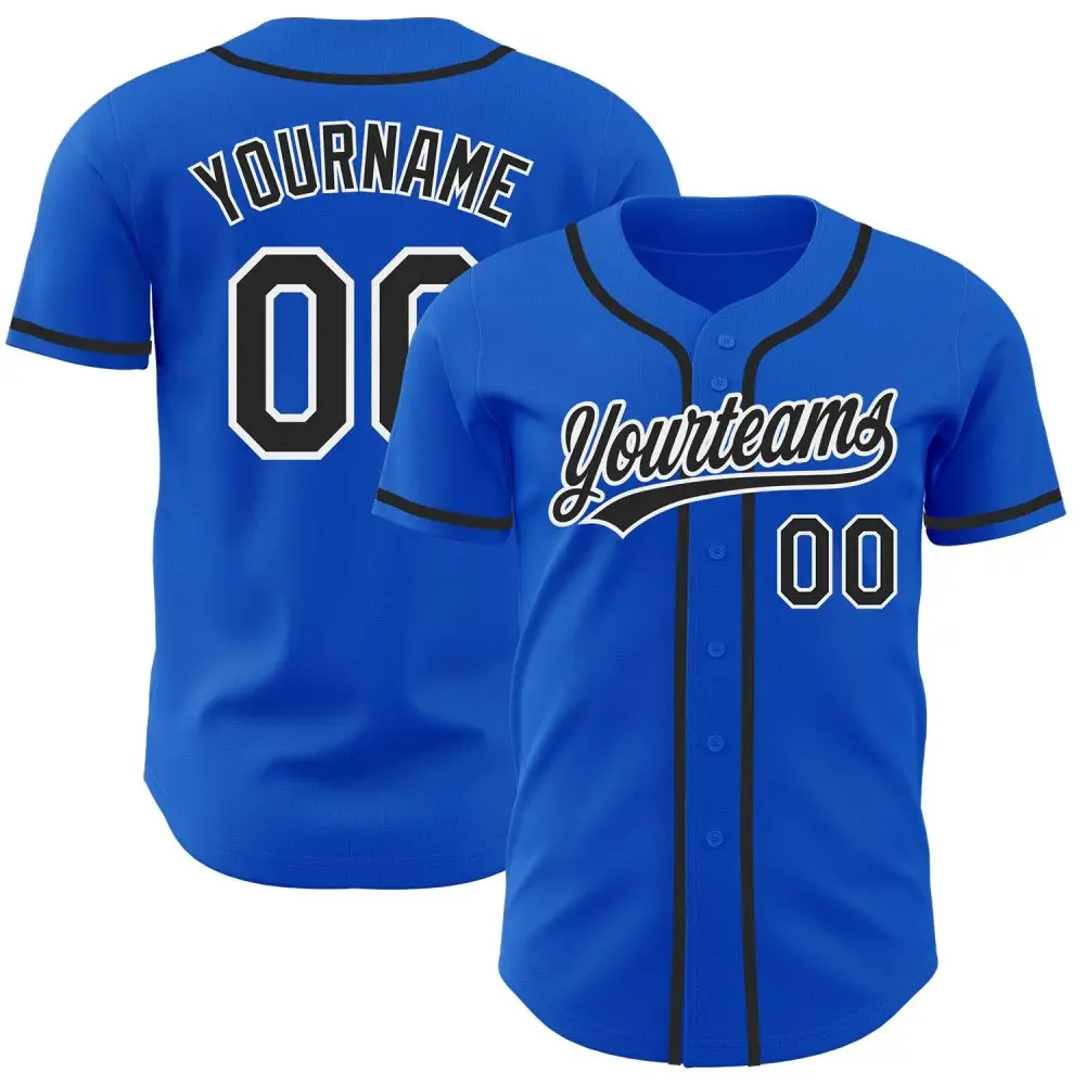 Custom Thunder Blue Black-White Authentic Baseball Jersey Custom Thunder Blue Black-White Authentic Baseball Jersey - Image 1