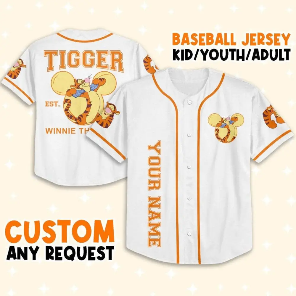 Custom Tigger Baseball Jersey For Kids/Adults - Personalize Your Name Now!