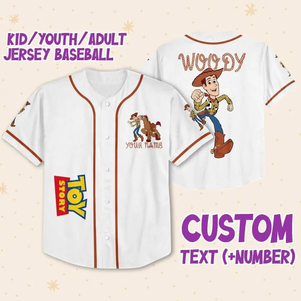 Custom Toy Story Baseball Jersey - Woody Design For Kids, Youth & Adults - Add Your Name & Number!