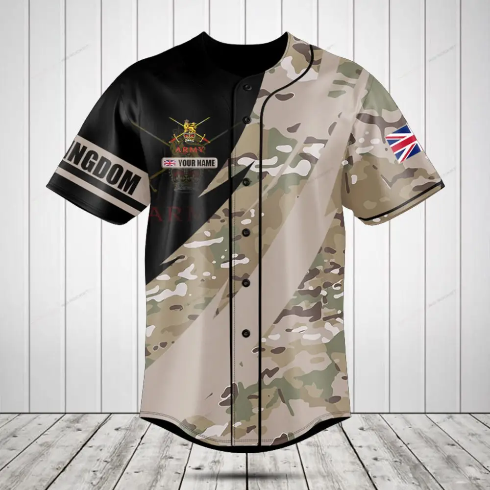 Custom Uk Army Camo Baseball Jersey - Personalized Name & Flag Design