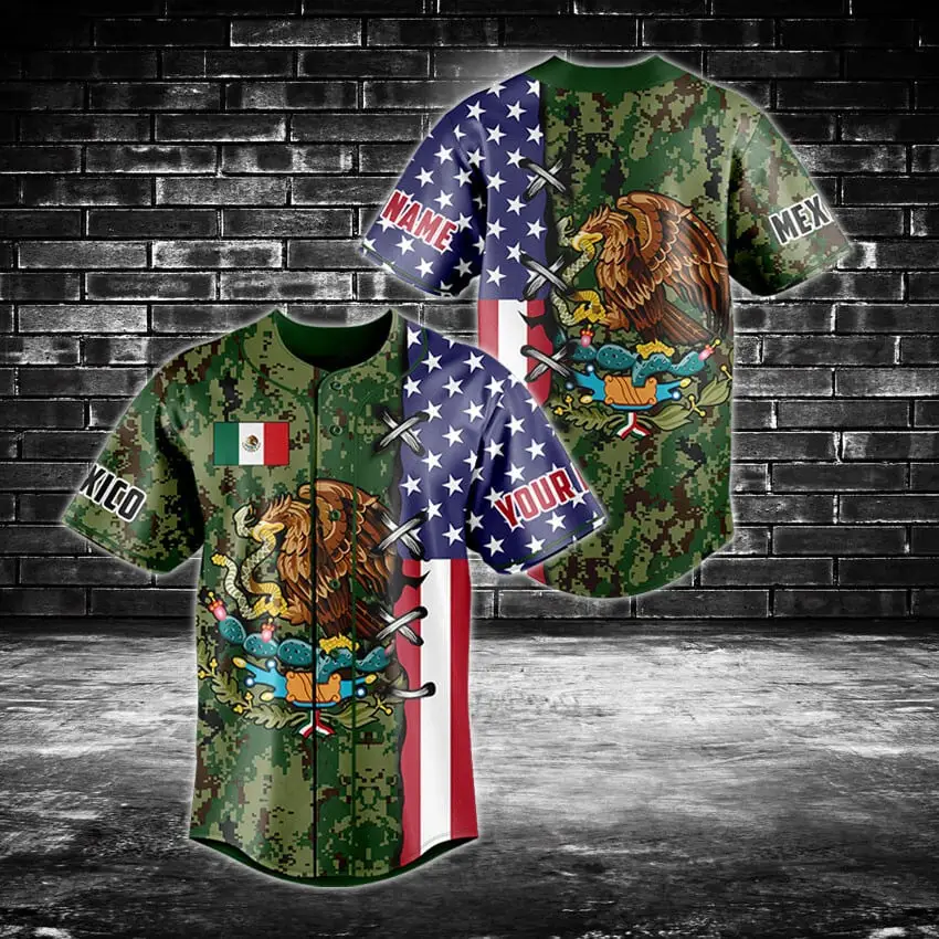 Custom Usa-Mexico Camo Baseball Jersey – Personalized Patriotic Flag Design