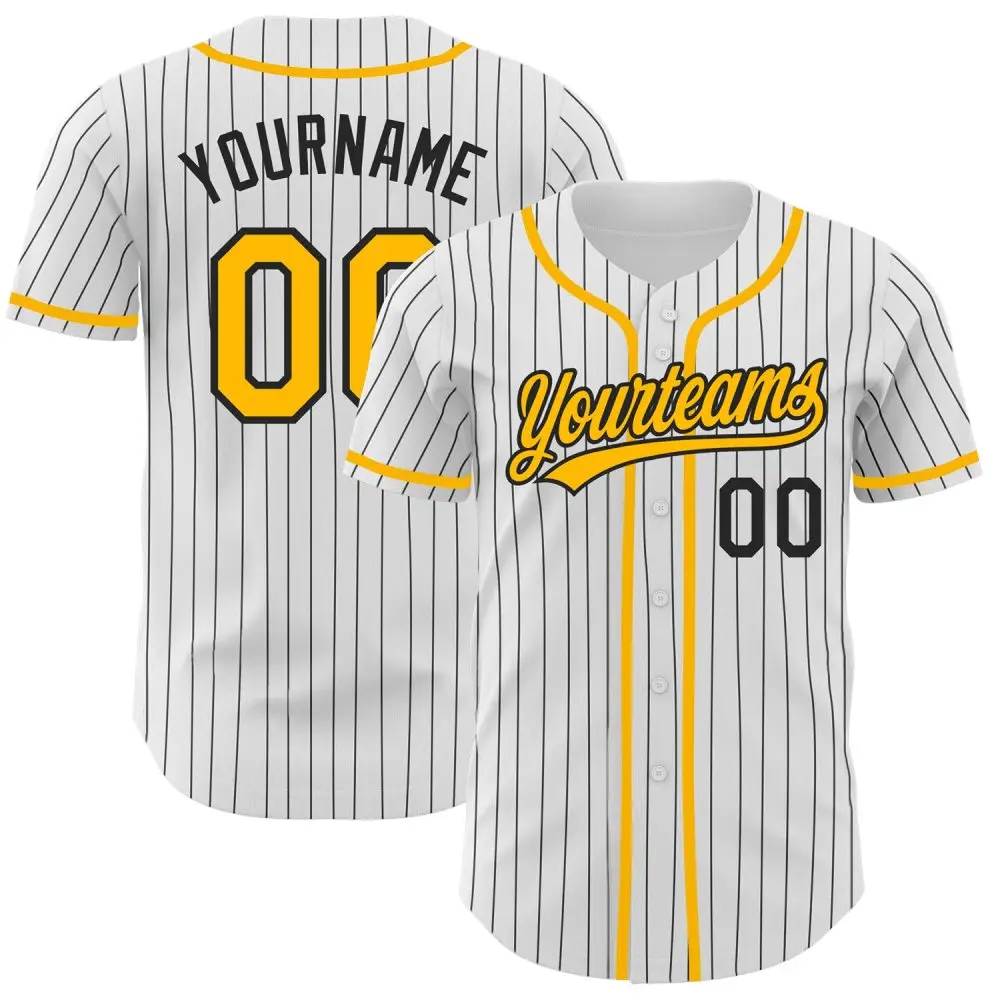 Custom White Black Pinstripe Gold Authentic Baseball Jersey Custom White Black Pinstripe Gold Authentic Baseball Jersey - Image 1