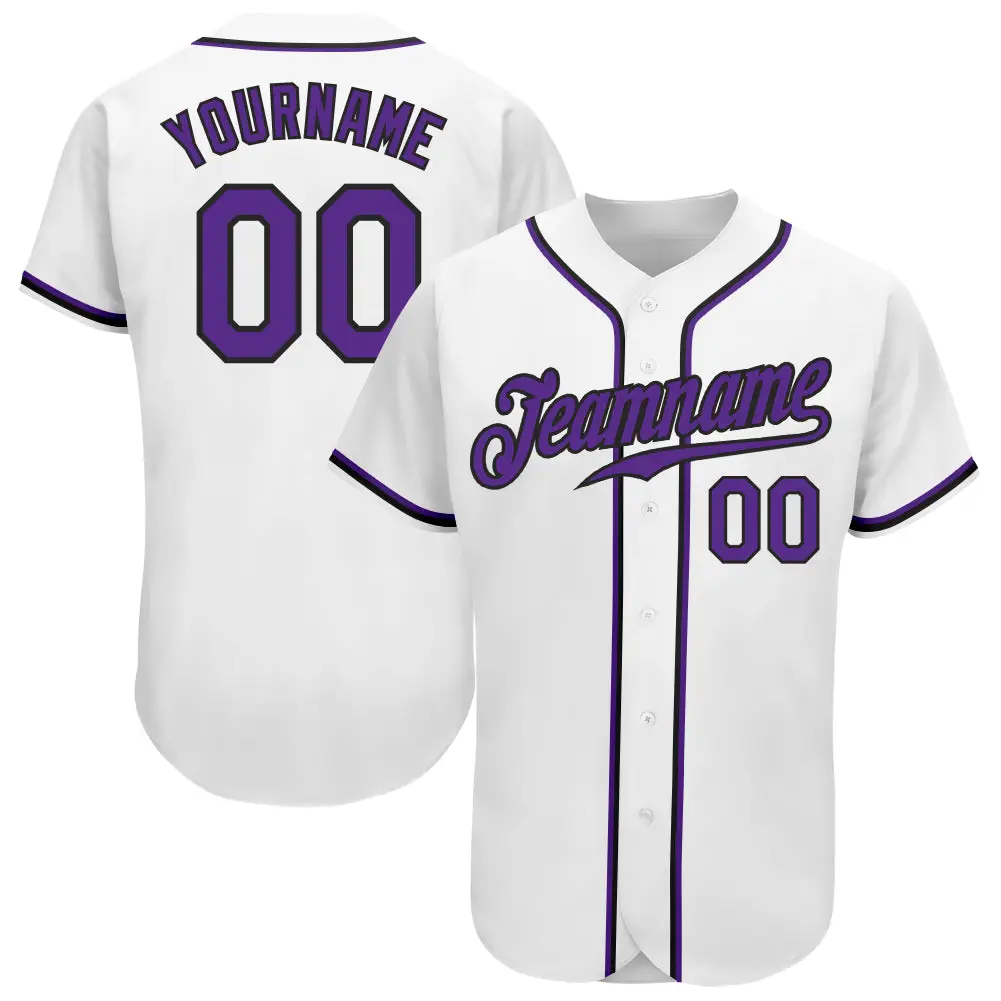 Custom White Purple-Black Authentic Baseball Jersey Custom White Purple-Black Authentic Baseball Jersey - Image 1
