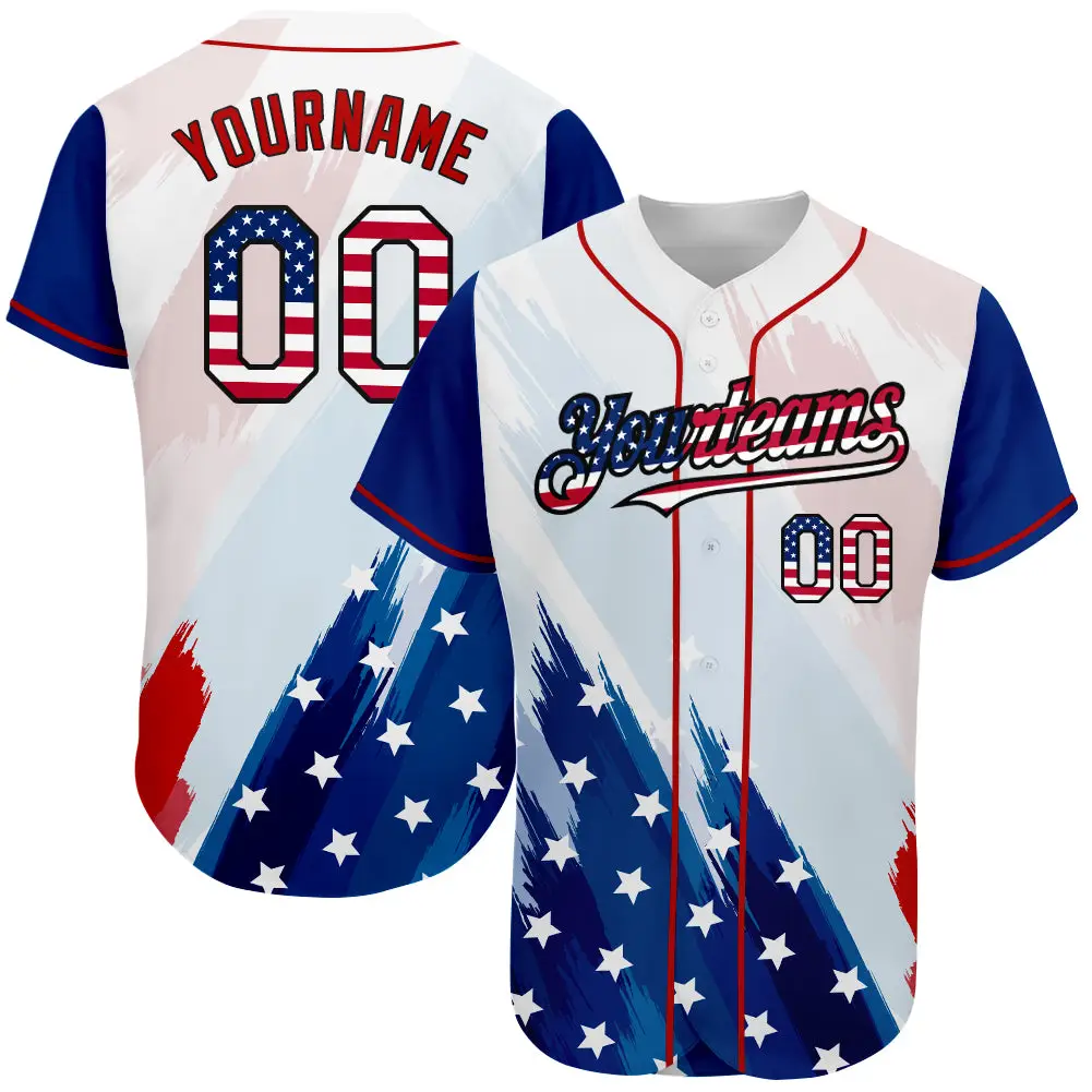 Custom White Usa Flag Royal Red-Black 3D American Flag Fashion Authentic Baseball Jersey
