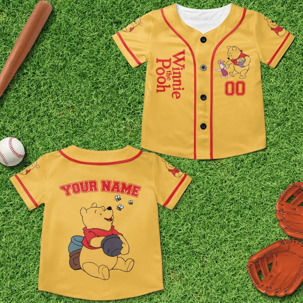 Custom Winnie The Pooh Baseball Jersey For Kids – Personalized Gift With Name Custom Winnie The Pooh Baseball Jersey For Kids – Personalized Gift With Name - Image 1