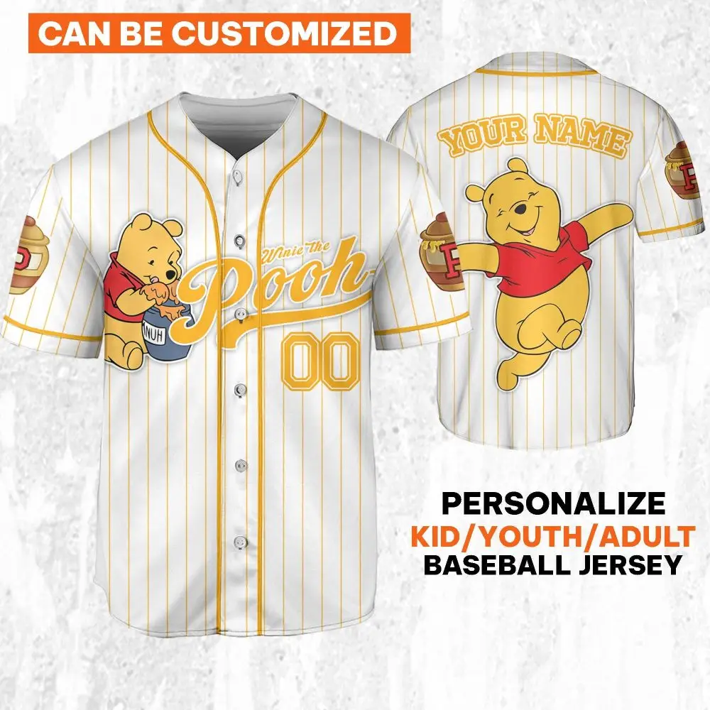 Custom Winnie The Pooh Baseball Jersey - Personalize For Kids/Youth/Adults