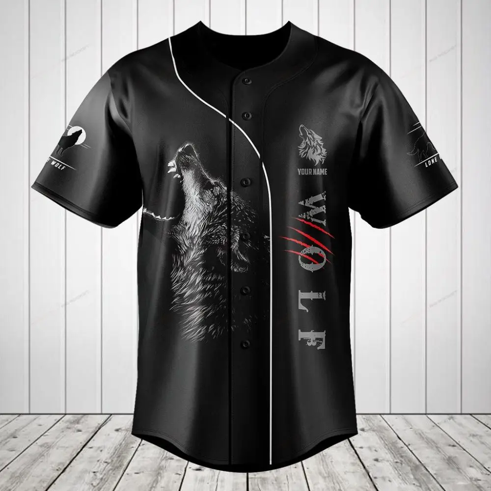 Custom Wolf Graphic Baseball Jersey – Personalized Name & Fierce Design – Unleash Your Wild Style!