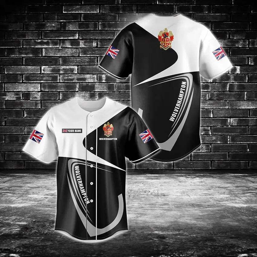 Custom Wolverhampton Baseball Jersey - Personalized Uk Flag Design, Stylish & Comfortable