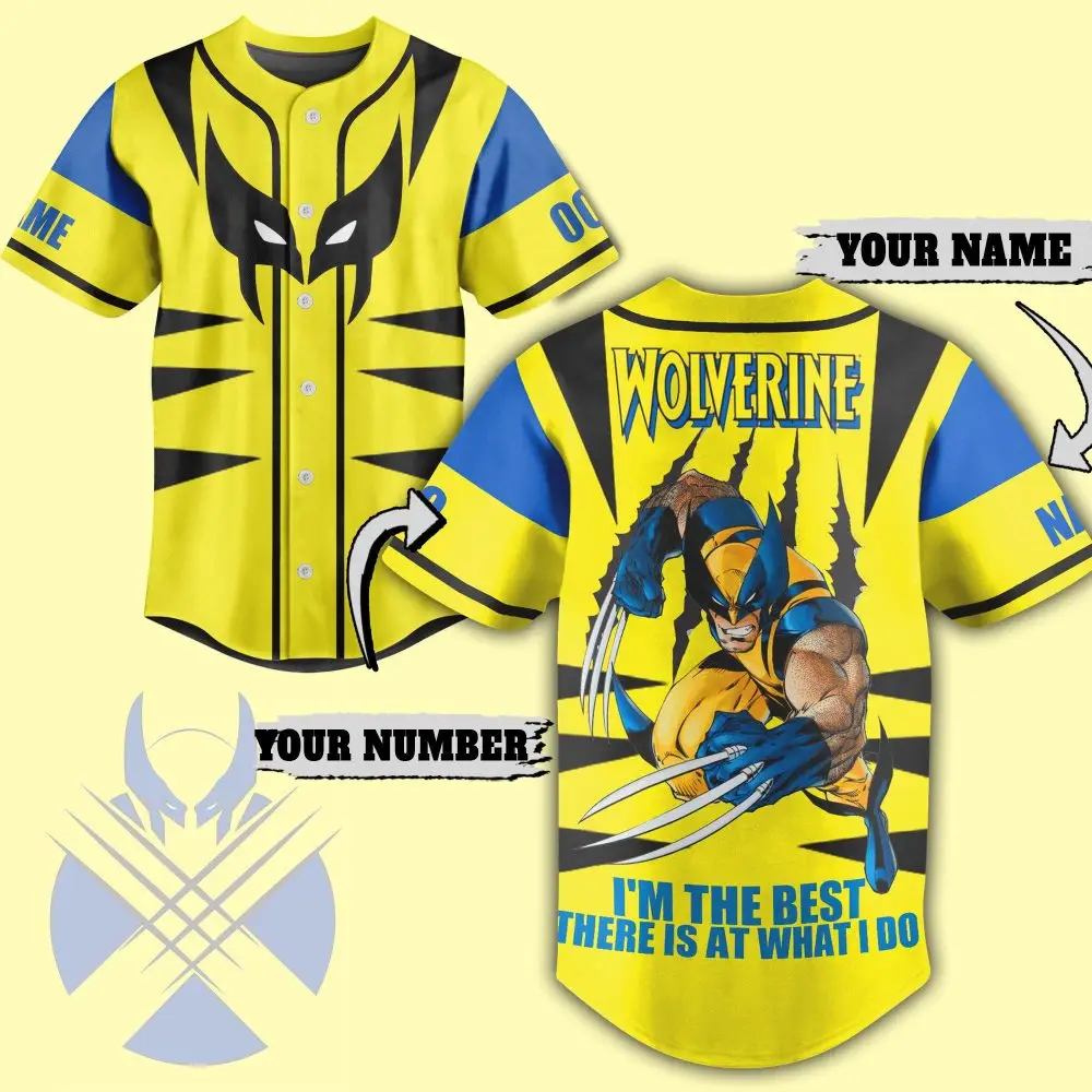 Custom Wolverine Baseball Jersey – Personalized Name & Number, Vibrant Yellow Design