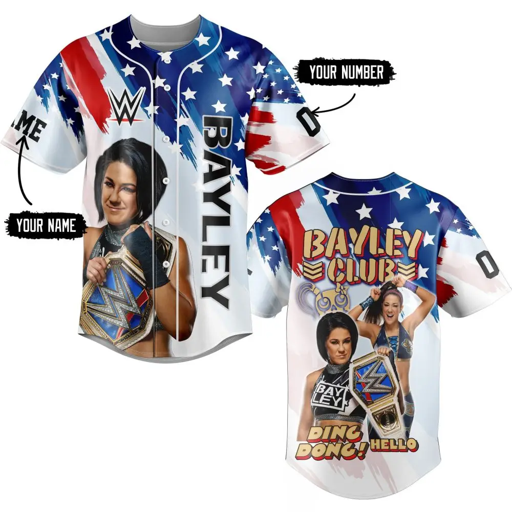 Customizable Bayley Wrestling Jersey - Stars & Stripes Design, Perfect Gift For Fans