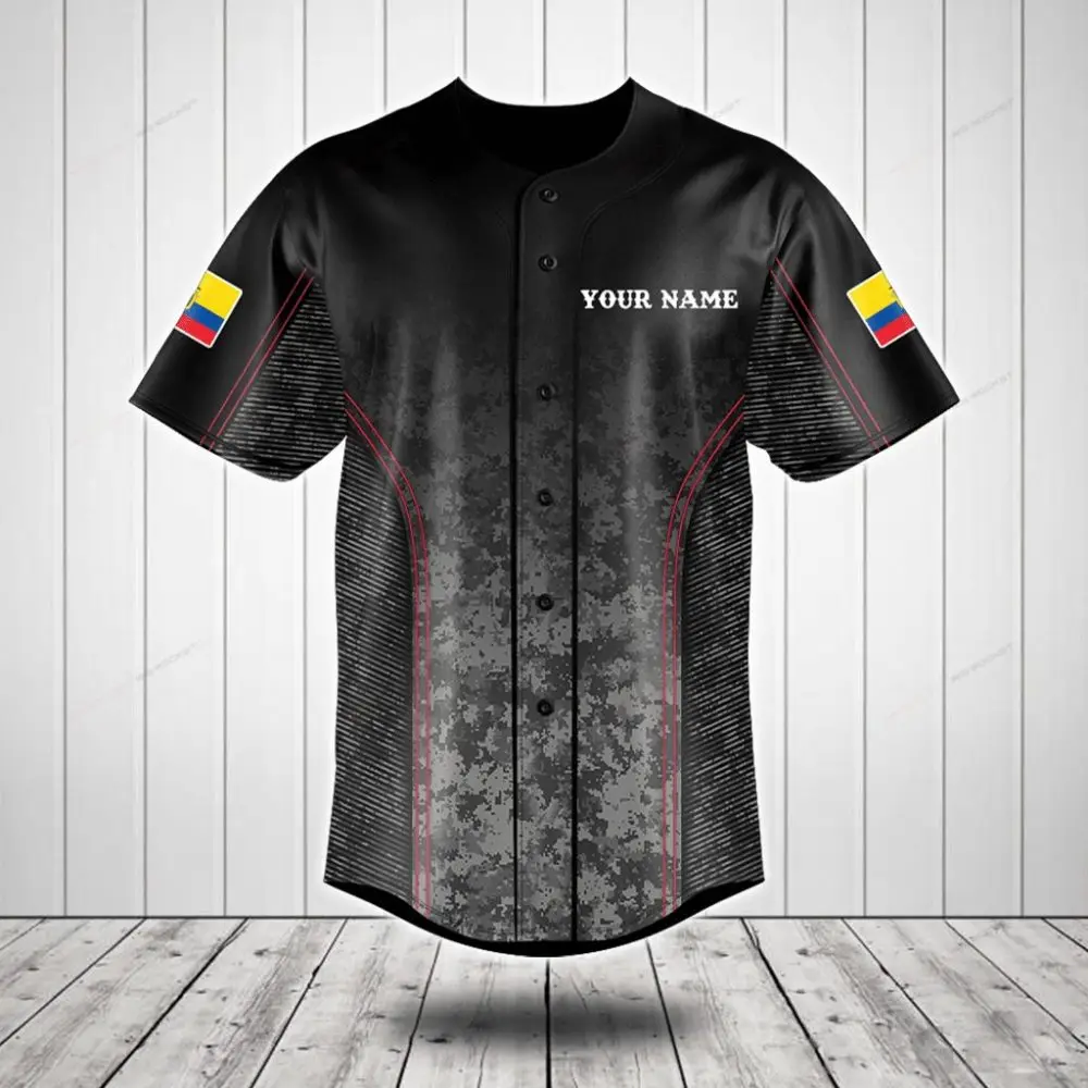Customizable Black Camo Baseball Jersey With Flag & Name - Perfect Team Apparel