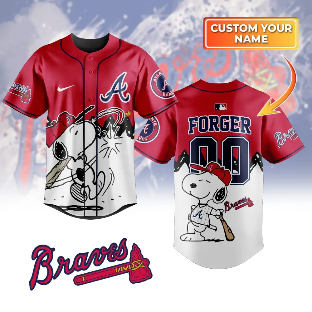 Customizable Braves Jersey With Snoopy Design - Add Your Name For A Unique Look! Customizable Braves Jersey With Snoopy Design - Add Your Name For A Unique Look! - Image 1