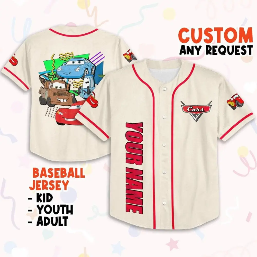 Customizable Cars Baseball Jersey For Kids, Youth & Adults - Add Your Name Now!