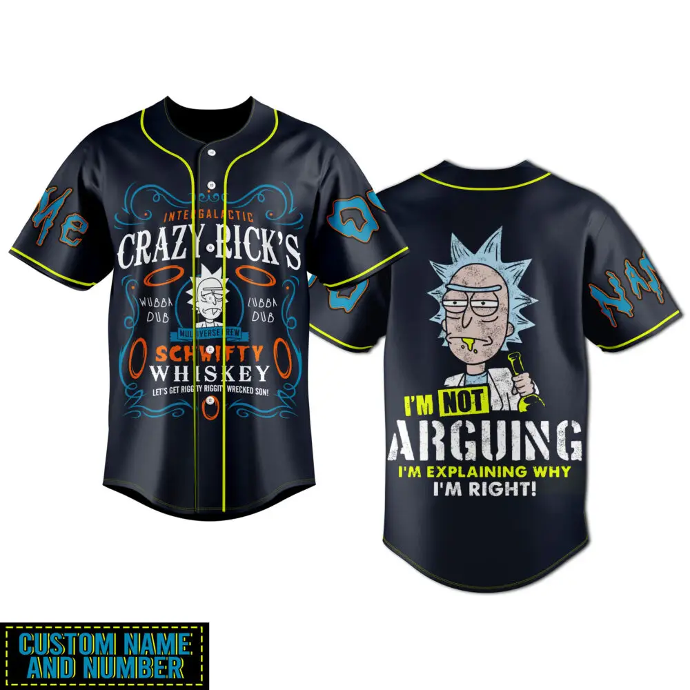 Customizable Crazy Rick'S Whiskey Baseball Jersey - Funny Sci-Fi Fan Gift - Add Name & Number