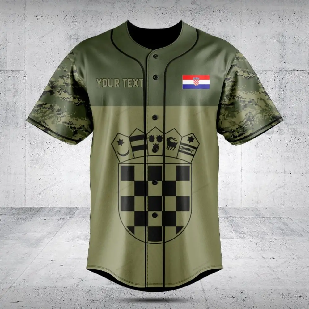Customizable Croatia Military Baseball Jersey - Personalized Camo Design