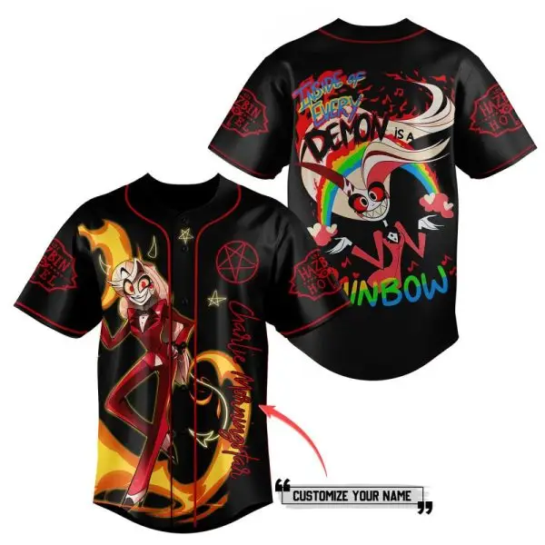 Customizable Demon & Rainbow Graphic Jersey - Unique Charcoal Design For Fans