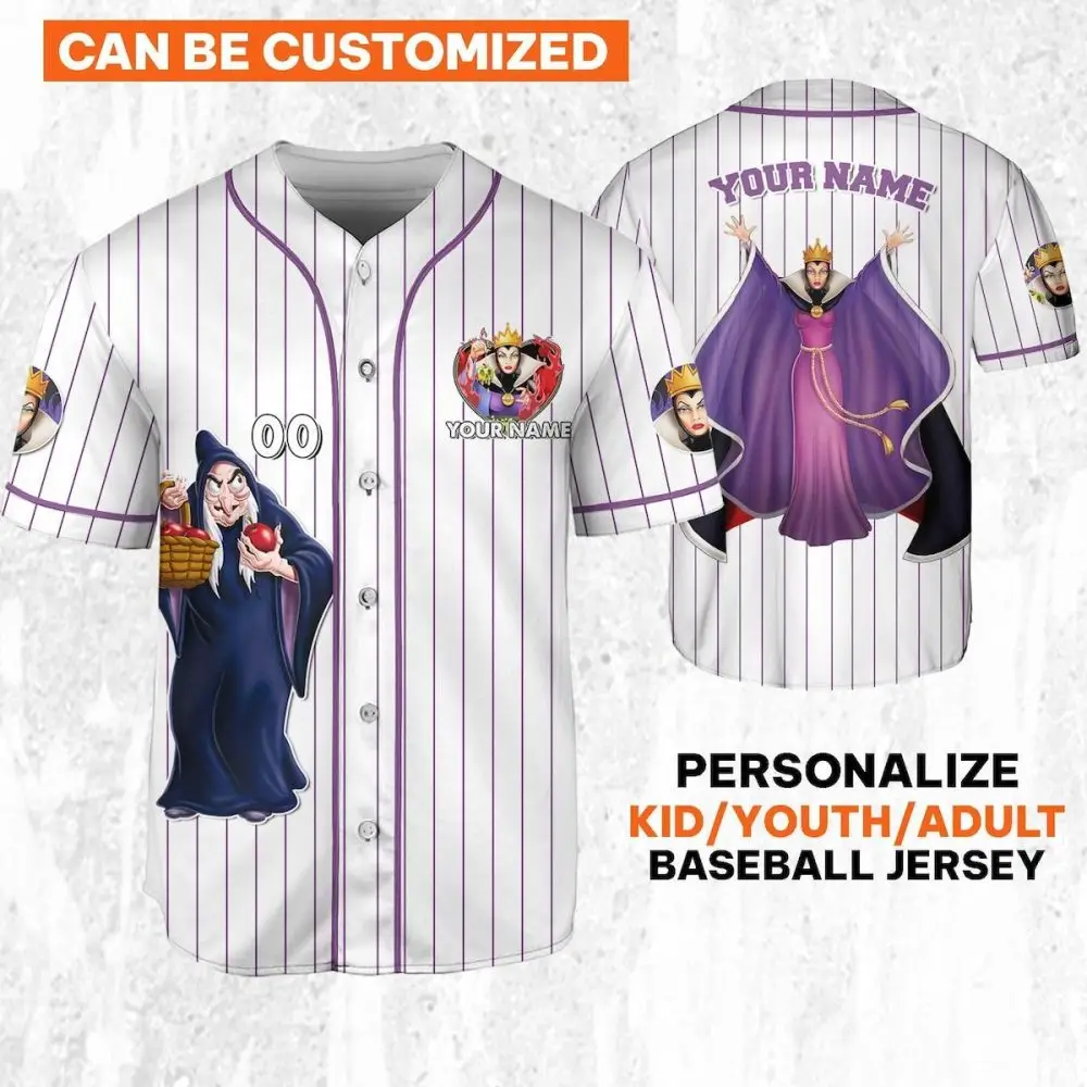 Customizable Evil Queen Baseball Jersey For Kids/Youth/Adults – Personalize Your Style!