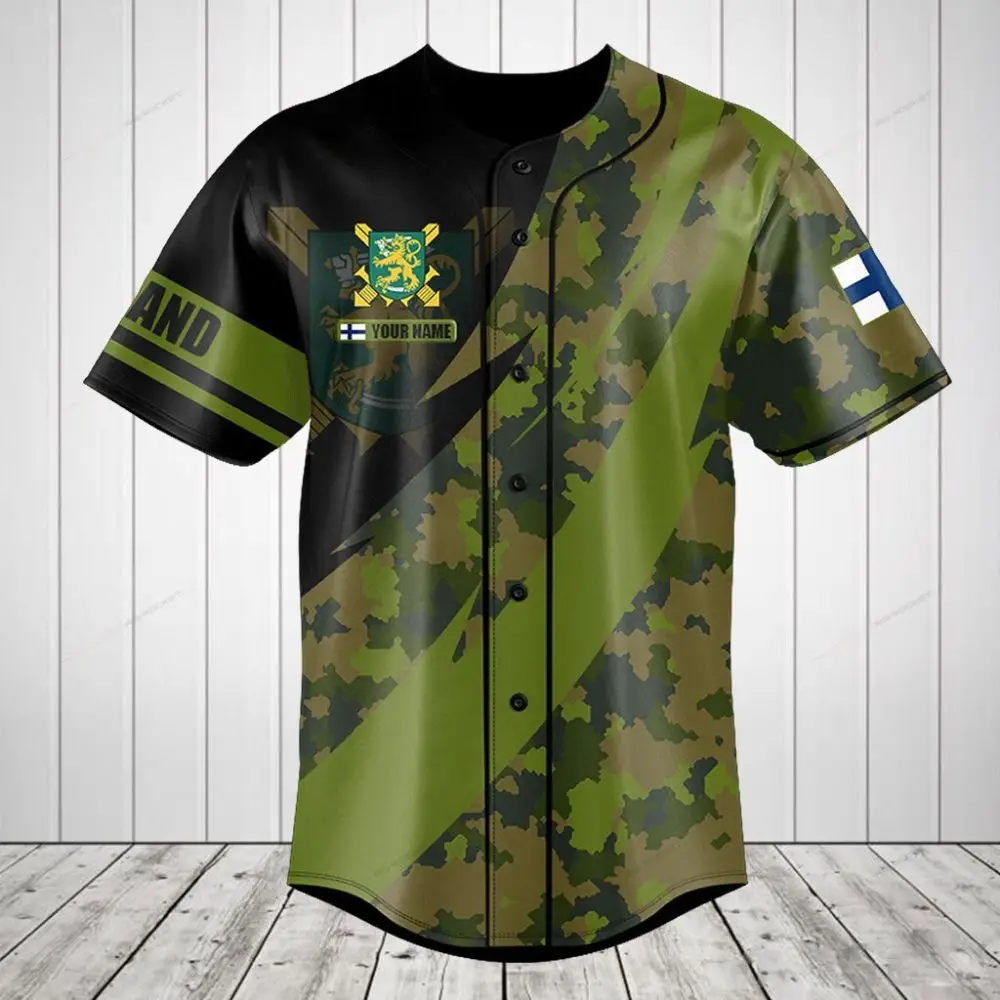 Customizable Finland Camo Baseball Jersey – Personalized Military Style Shirt