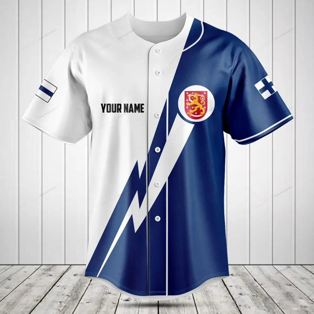 Customizable Finland Flag Baseball Jersey - Personalized Sportswear Gift