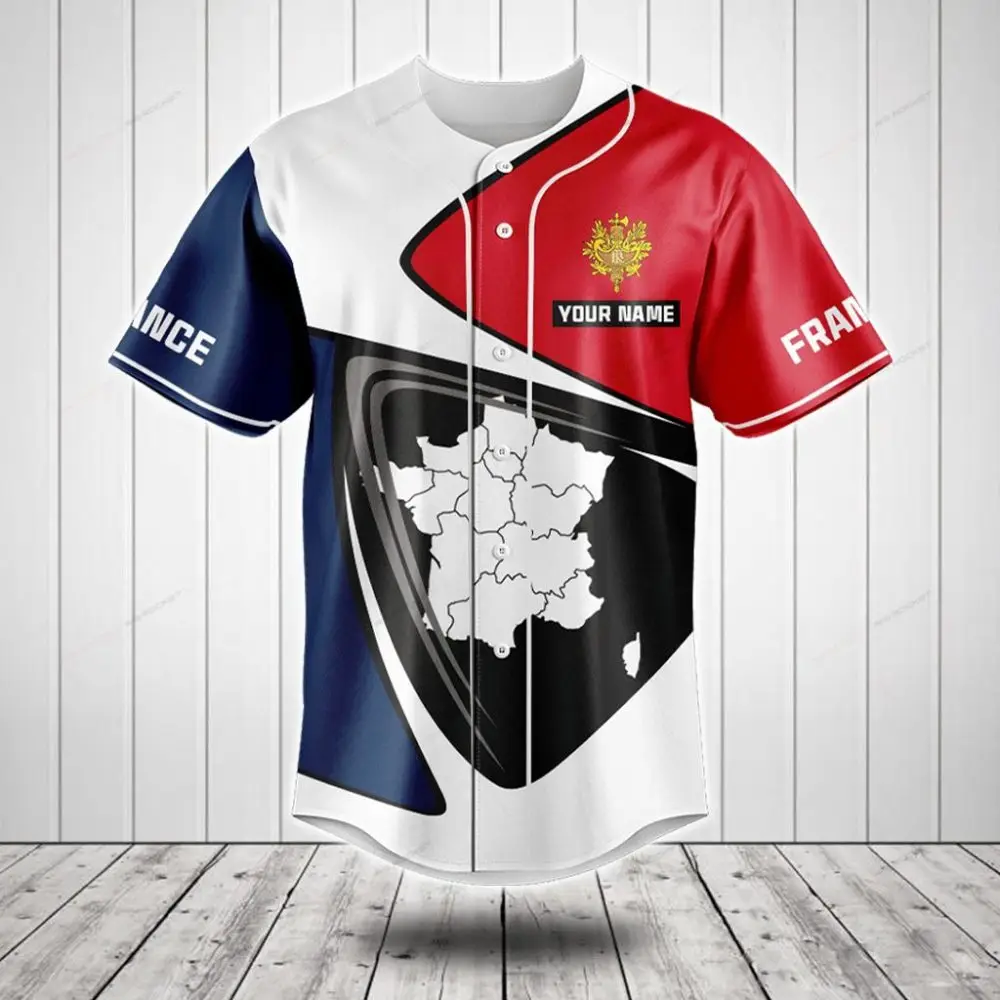 Customizable France Map Baseball Jersey – Personalized Name & Flag Design