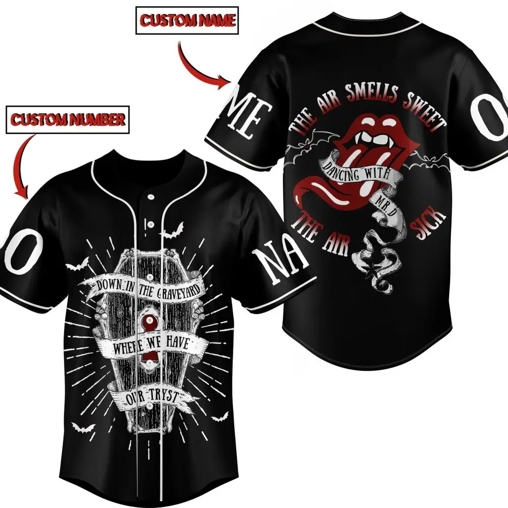 Customizable Gothic Baseball Jersey - Personalized Name & Number, Unique Rock Art Design