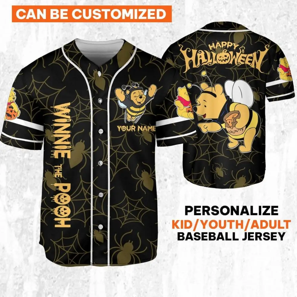 Customizable Halloween Winnie The Pooh Baseball Jersey For Kids/Adults - Personalize Your Style!