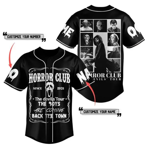 Customizable Horror Club Jersey - Personalized Name & Number - Spooky Design For Fans