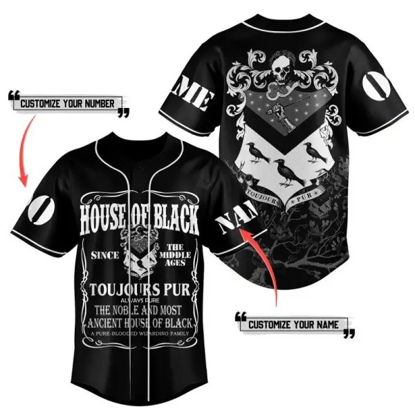 Customizable House Of Black Baseball Jersey – Personalized Name & Number, Gothic Design