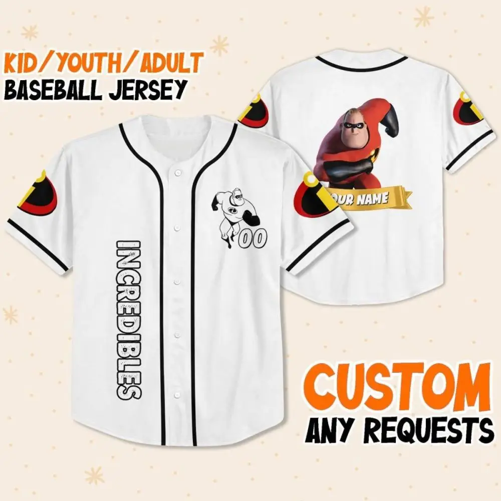 Customizable Incredibles Baseball Jersey For Kids/Youth/Adults - Add Your Name!